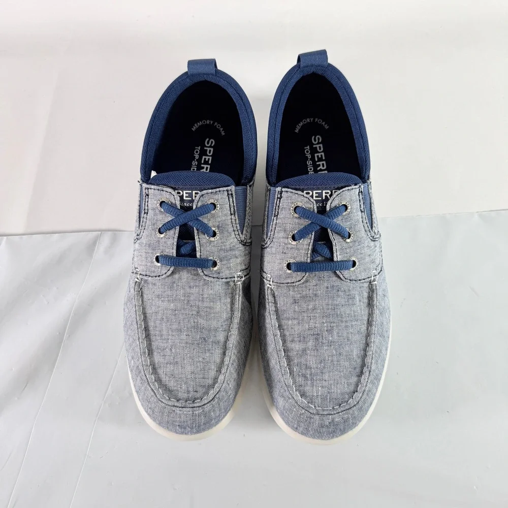 Sperry Bowrider Plushstep 3-Eye Mens Boat Shoe Chambray Navy Size 9.5 W STS24438